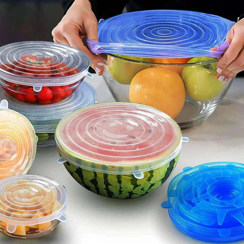 ( 6PCS ) Kitchen Reusable Silicone Stretch Seal Lid