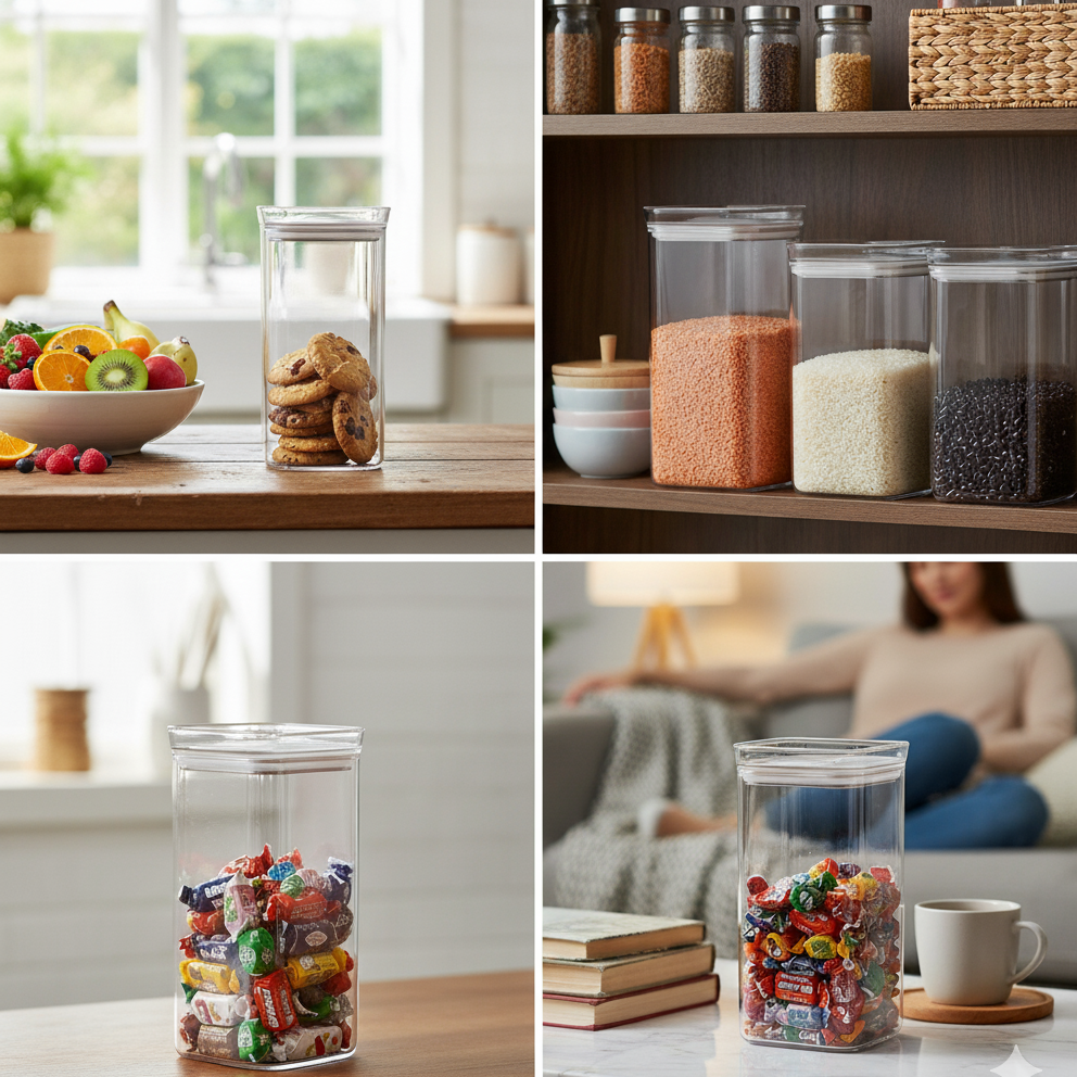 Signature Acrylic Stackable Airtight Jar with Transparent Lid by Ziba