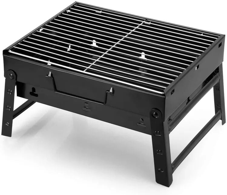 Portable Foldable Charcoal BBQ Grill – Black Carbon Steel Outdoor Barbecue Oven